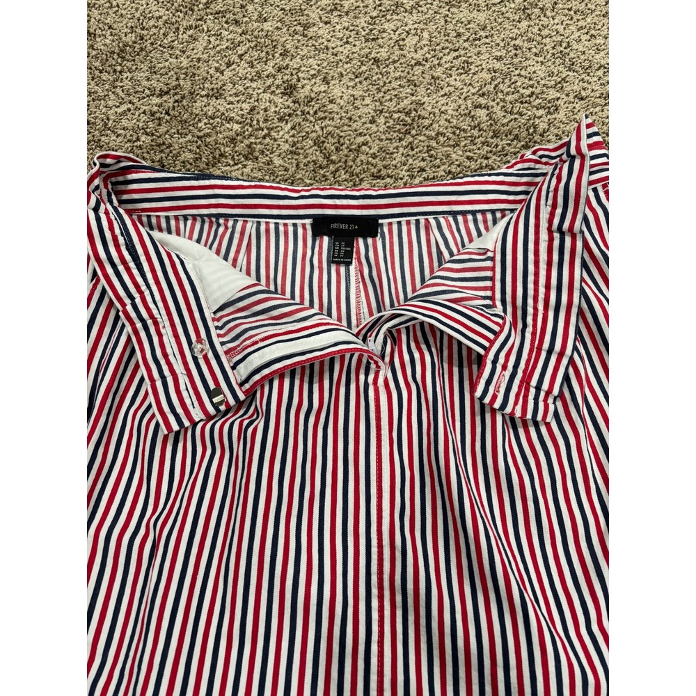 Forever 21 Red White Blue Striped Paperbag Waist Mini Skirt with Pockets 2X - Picture 4 of 9